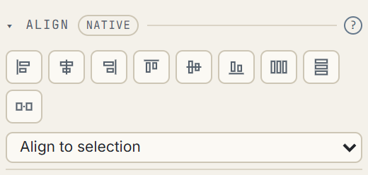 The Align block: nine icon buttons and the align-to dropdown