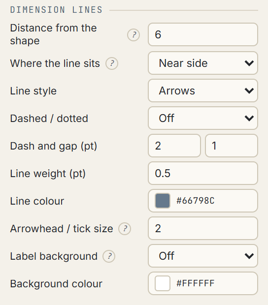 The Dimension lines settings group