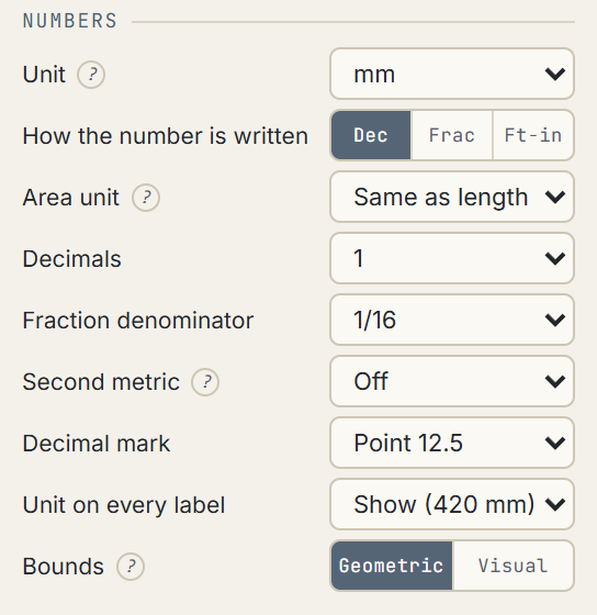 The Numbers settings group