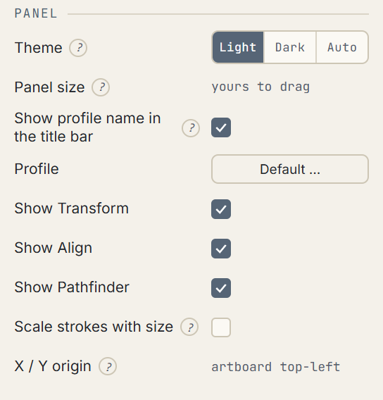 The Panel settings group